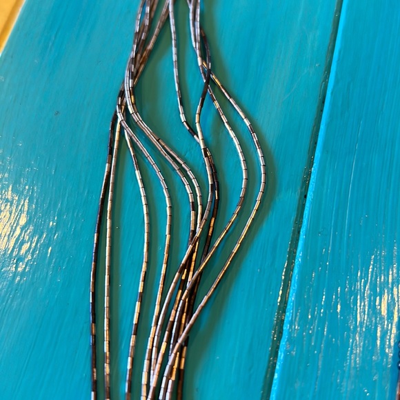 Vintage liquid silver malachite 10 strand necklace artist marked sterling .925 - Picture 6 of 10